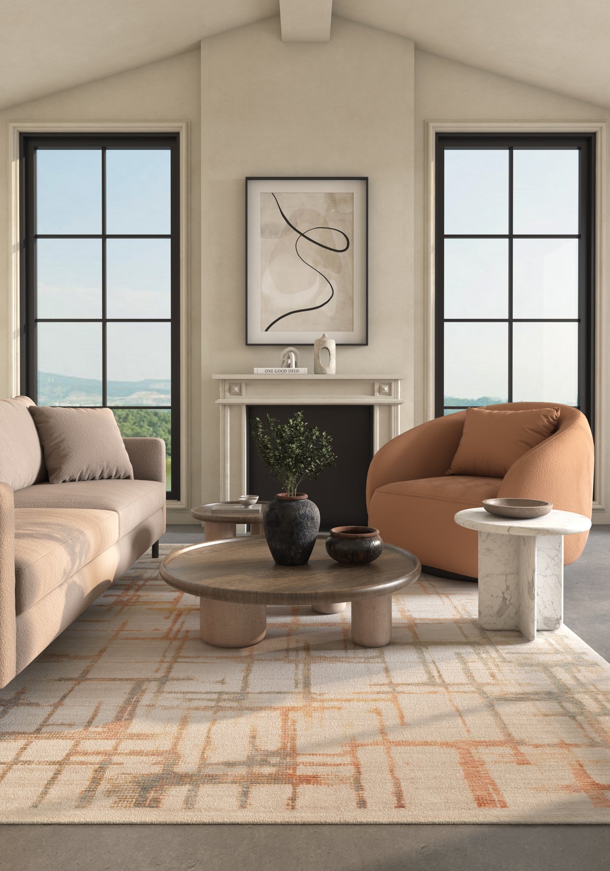 Soft Abstract Rug 6'6X10 Ft | White Russet Carpet For Living Room, Bedroom, Dining Room