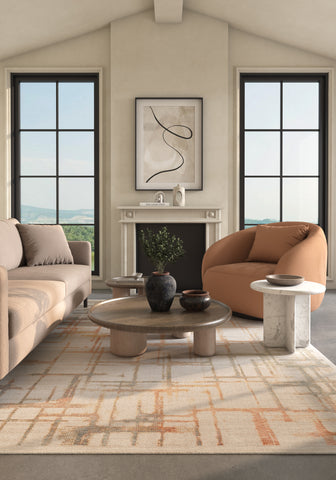 Soft Abstract Rug 6'6X10 Ft | White Russet Carpet For Living Room, Bedroom, Dining Room