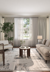 Soft Abstract Rug 6'6X9'6 Ft | White Glacier Gray Carpet For Living Room, Bedroom, Dining Room