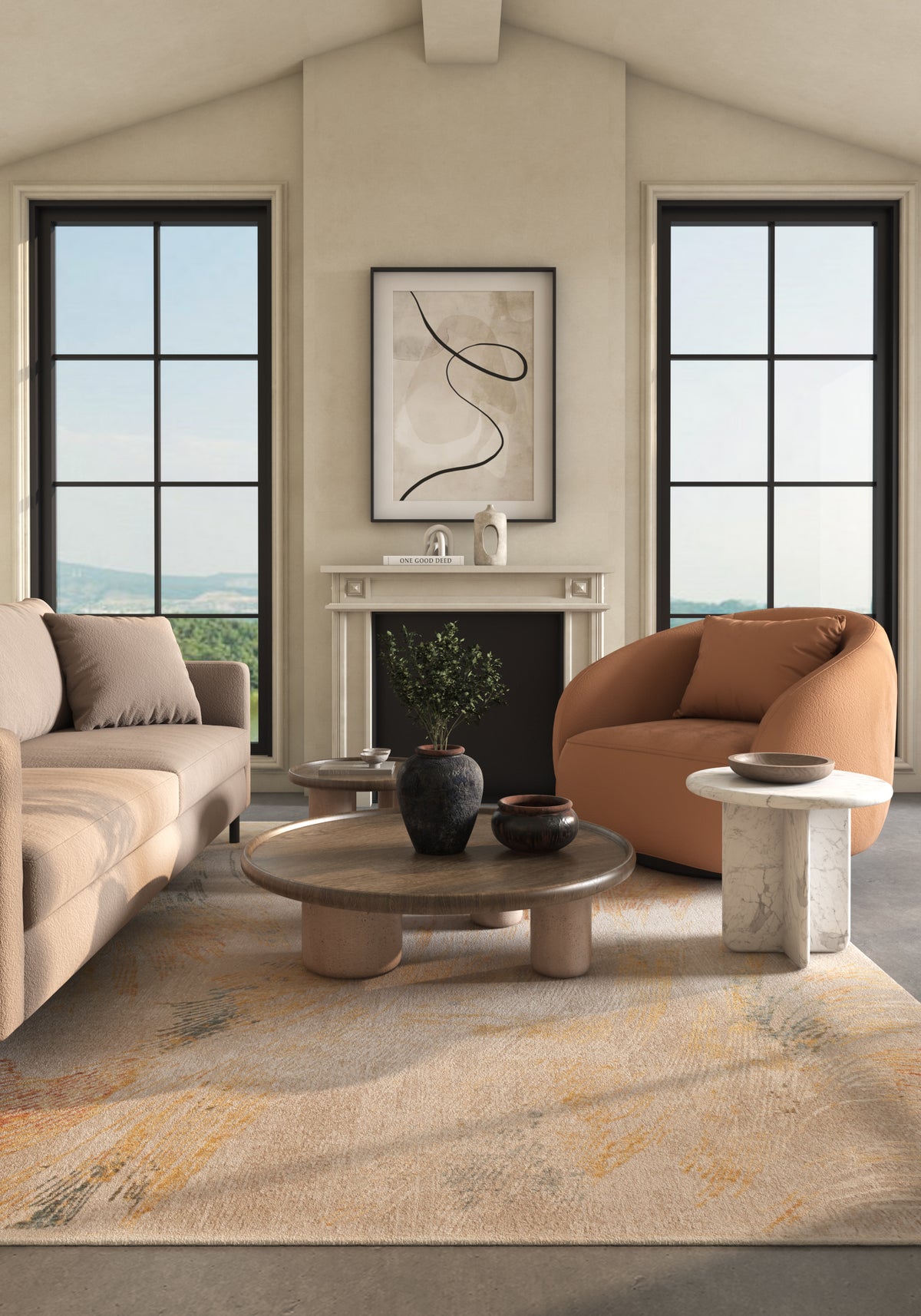 Soft Abstract Rug 6'6X10 Ft | Sky Orange Carpet For Living Room, Bedroom, Dining Room