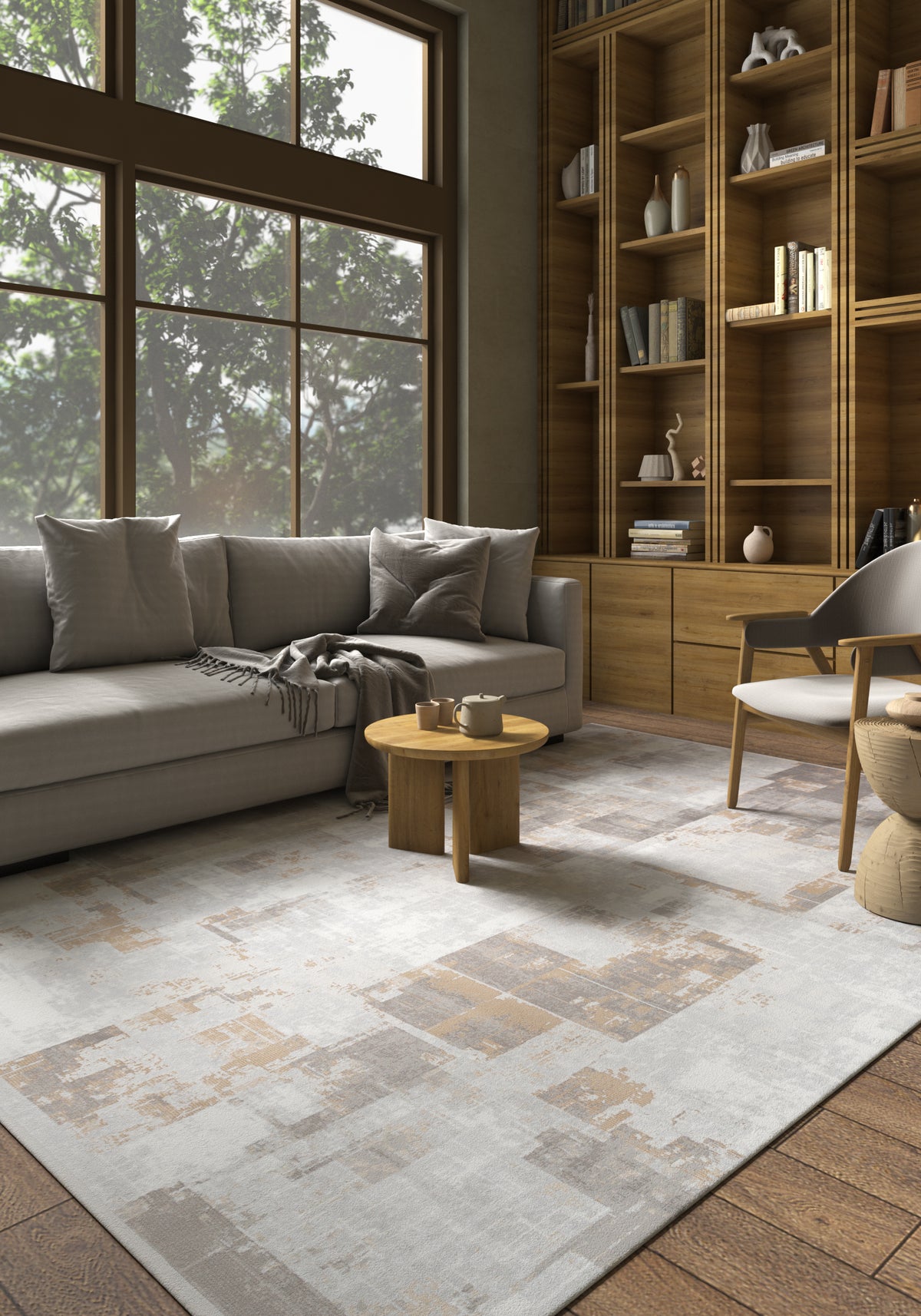 Soft Abstract Rug 6'6X9'6 Ft | Soft Gray White Carpet For Living Room, Bedroom, Dining Room