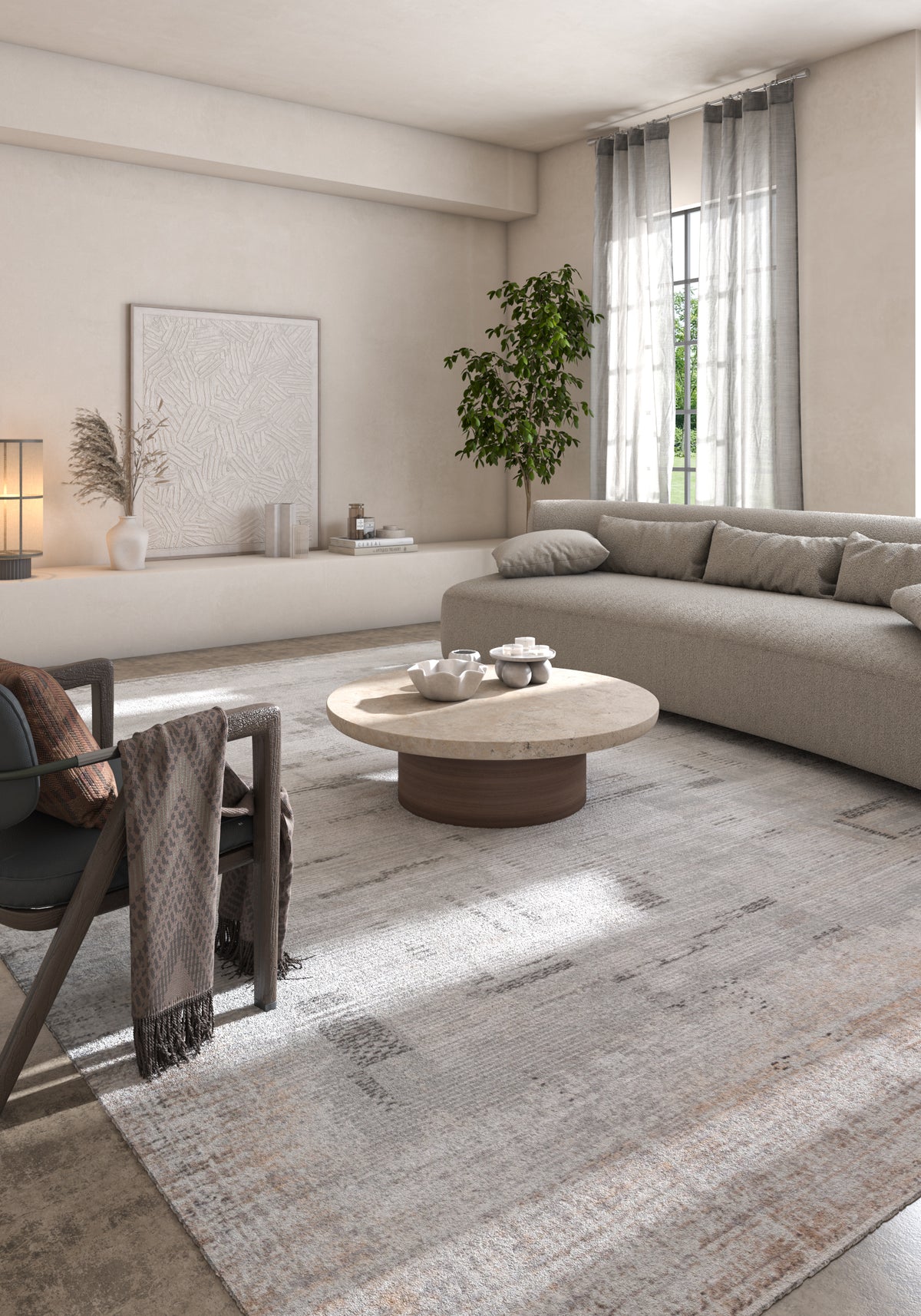 Soft Abstract Rug 6'6X9'6 Ft | White Chicory Carpet For Living Room, Bedroom, Dining Room