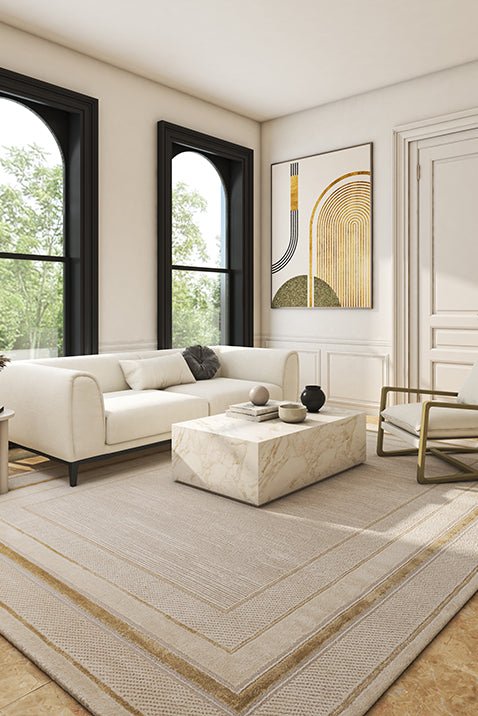 Asterlane Classic Snow White & Light Gold Color Rug - Asterlane