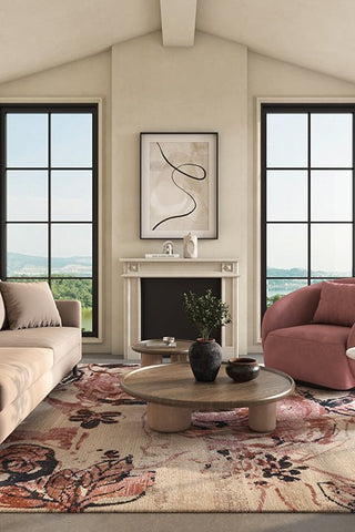 Asterlane Floral Rose Petal & Beige Color Rug - Asterlane